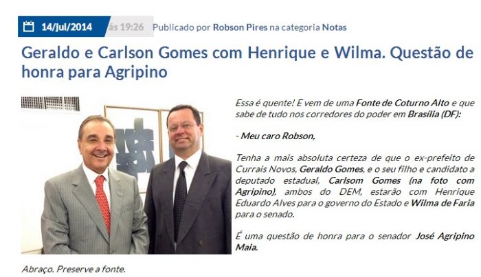 Blogue antecipou o apoio de Geraldo Gomes para Henrique e Wilma