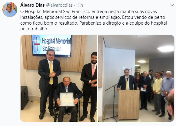 Ãlvaro Dias participa de melhoria em Hospital de Natal
