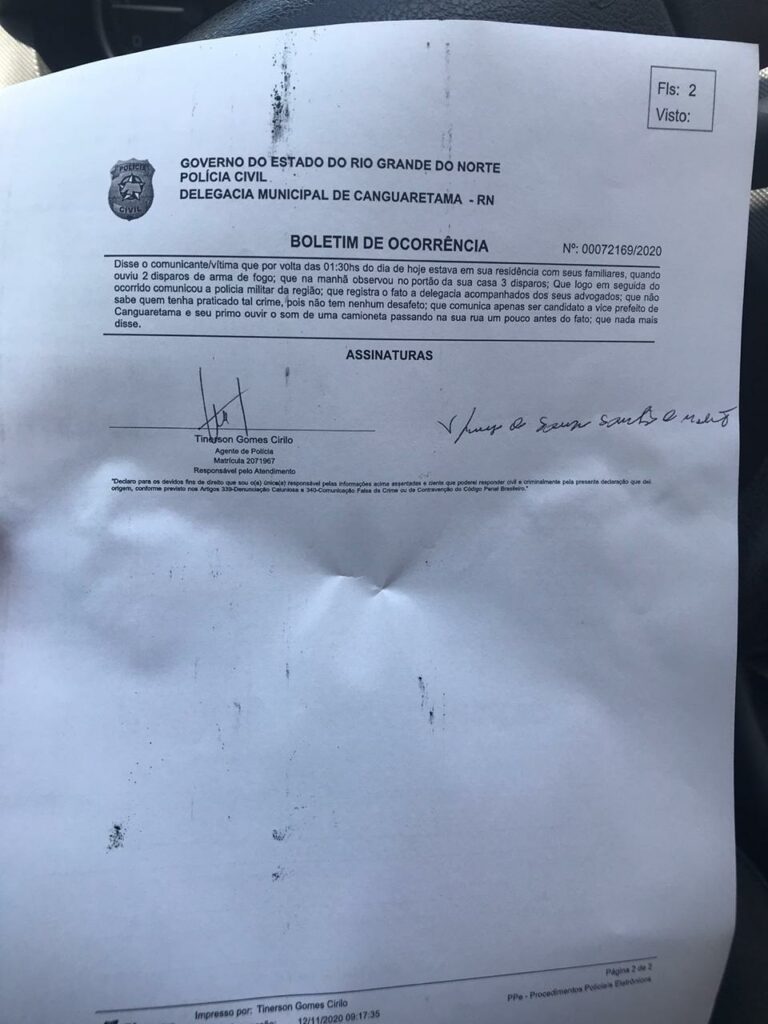 Casa de candidato a vice-prefeito de Canguaretama é alvo de atentado