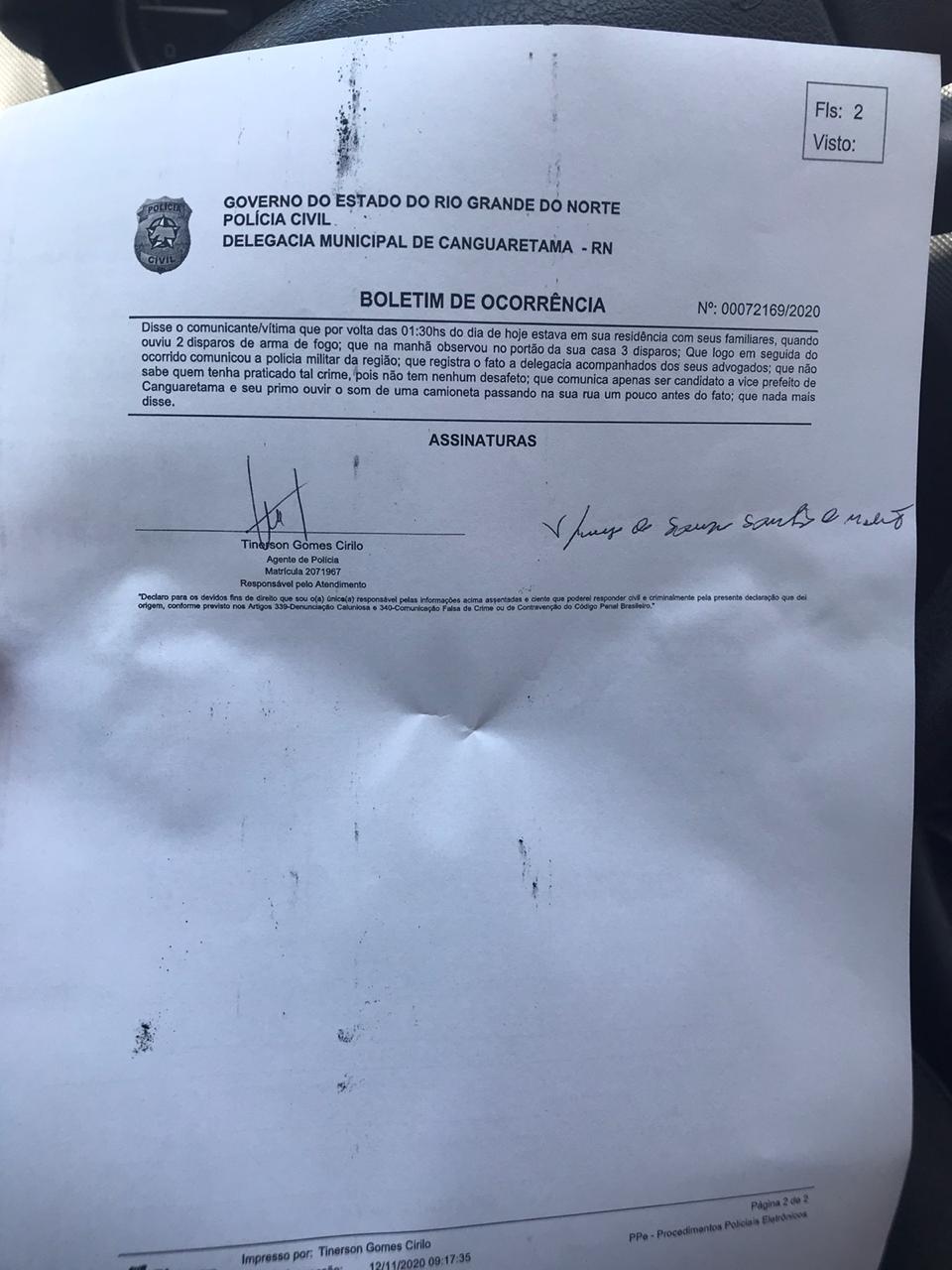 Casa de candidato a vice-prefeito de Canguaretama é alvo de atentado