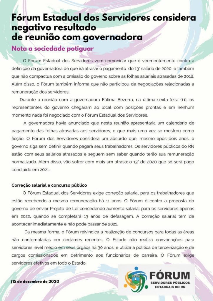 FÃ³rum dos servidores mete o pau em FÃ¡tima Bezerra