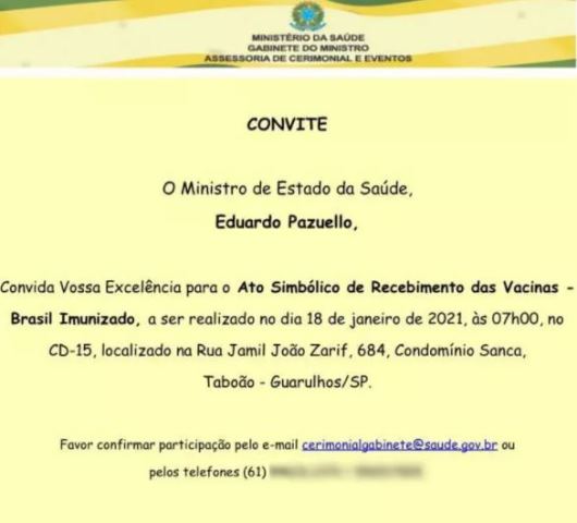 convite Pazuello convida governadores para ‘ato simbólico’ de recebimento das vacinas nesta segunda