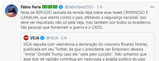 fabio repudia Fábio Faria diz que Twitter de Noblat é canalha e criminoso