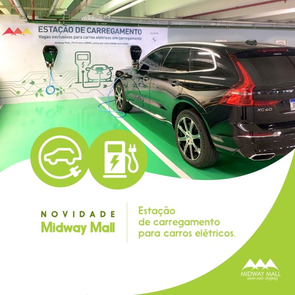 recarga nova Midway Mall oferece estação de carregamento para carros elétricos e híbridos