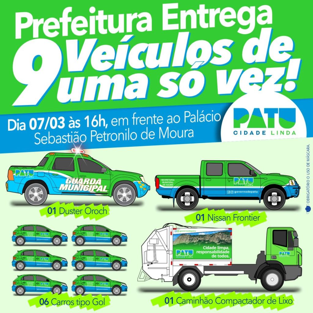 Prefeitura de Patu (RN) entrega 9 veÃculos de uma só vez