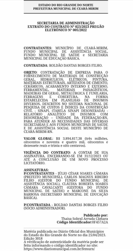 Ceará-Mirim (RN): Mais uma licitação milionária de Júlio Cesar