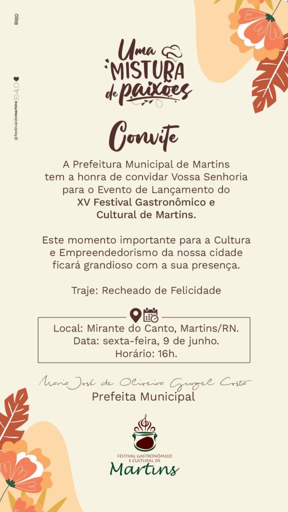 Festival Gastronômico e Cultural de Martins (RN) será lançado dia 9 de Junho