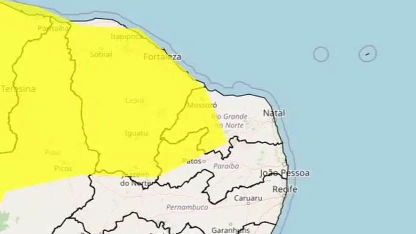 Inmet alerta para chuvas intensas em 70 municípios do RN