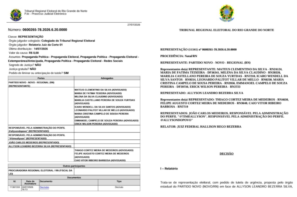 Justiça suspende perfis de Allyson por propaganda antecipada; vÃdeo divulga informação falsa e decisão revela detalhe que muda o caso
